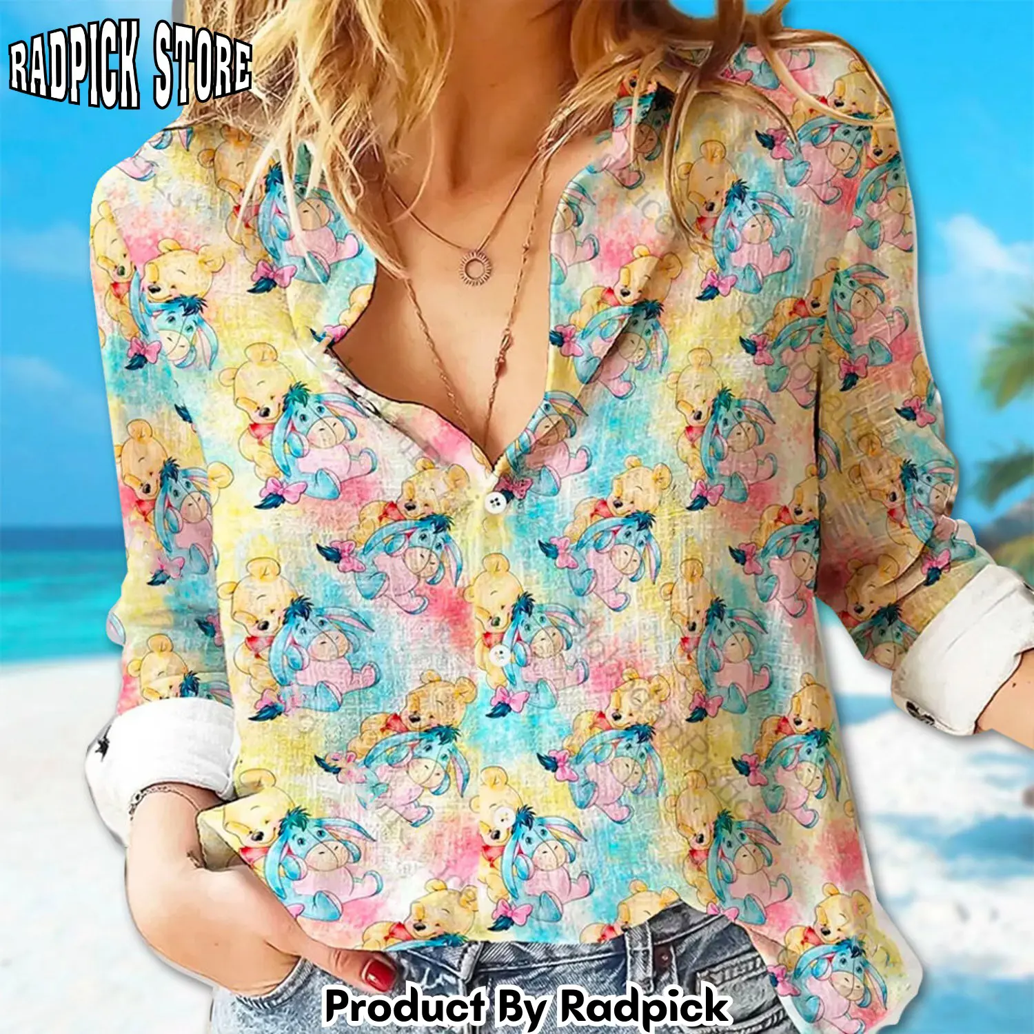 Radpick winnie the pooh casual women shirt winnie the pooh linen shirt tigger piglet eeyore women blouses shirt magic kingdom trip g rp66215